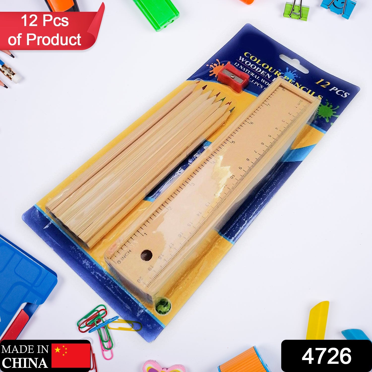 4726 Colorful Wooden Pencil Set with Pencil box, Ruler, Sharpener For for Kids, Artist, Architect 4726 Colorful Wooden Pencil Set with Pencil box, Ruler, Sharpener For for Kids, Artist, Architect